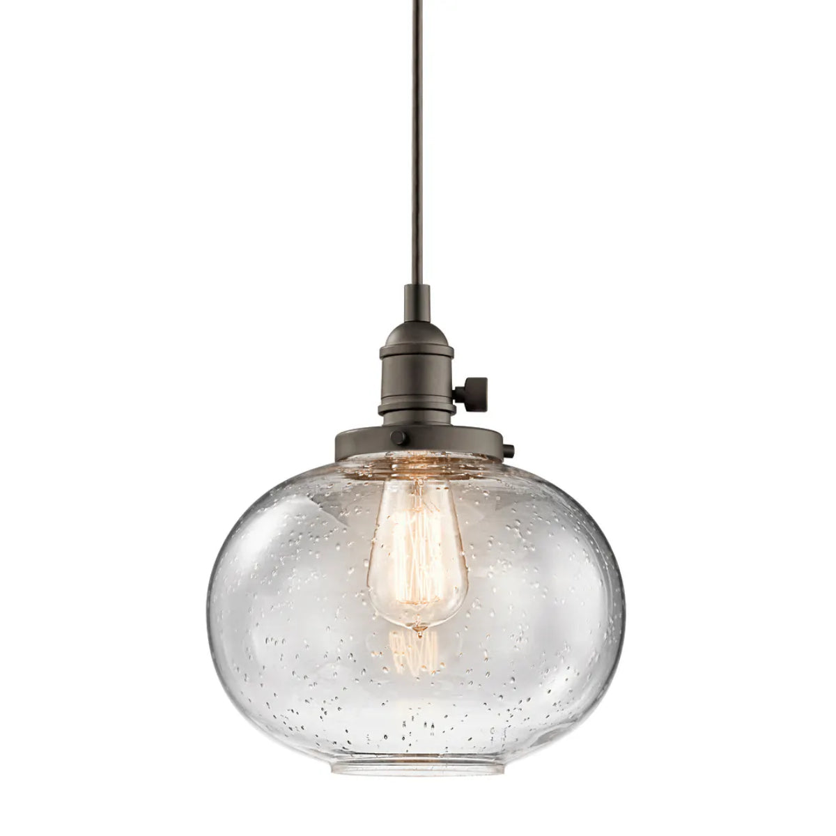 Avery 11" Mini Globe Pendant Light with Clear Seeded Glass, Olde Bronze Finish - Bees Lighting