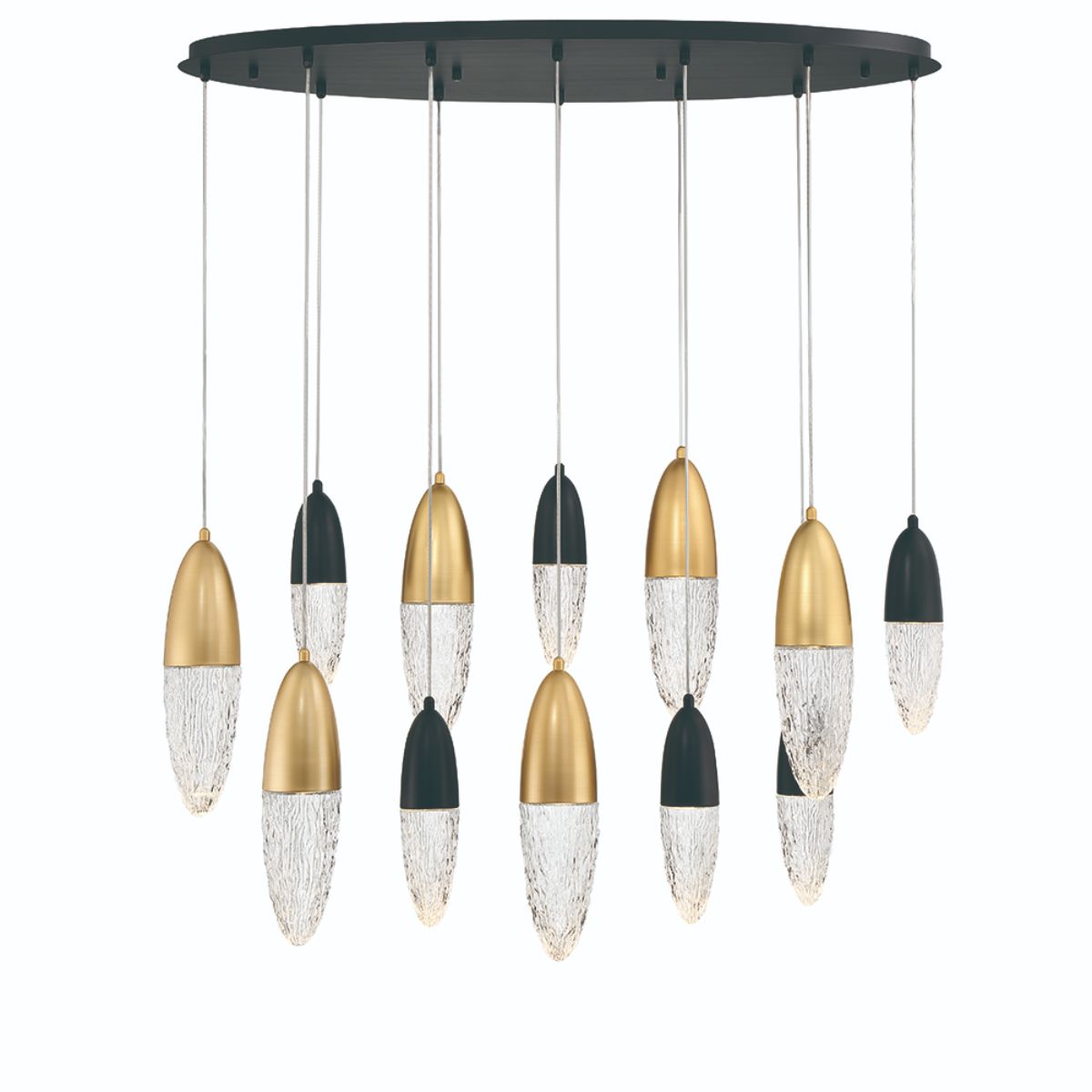 Ecrou 44 in. 12 Lights LED Chandelier Matte Black & Gold Finish - Bees Lighting