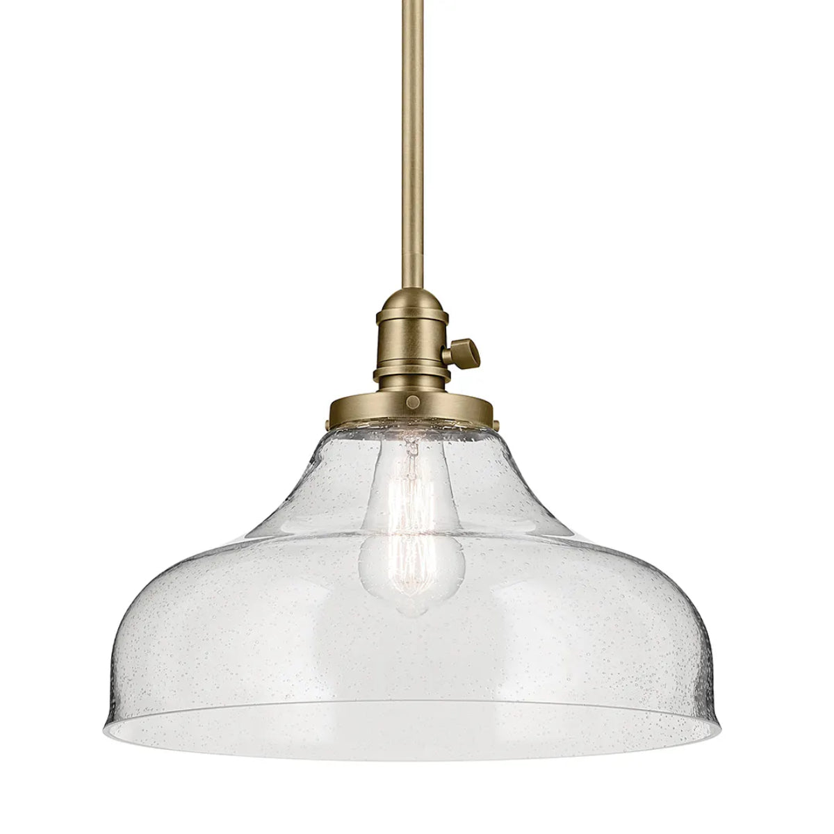 Avery 15" Bell Pendant Light with Clear Seeded Glass, Natural Brass Finish - Bees Lighting