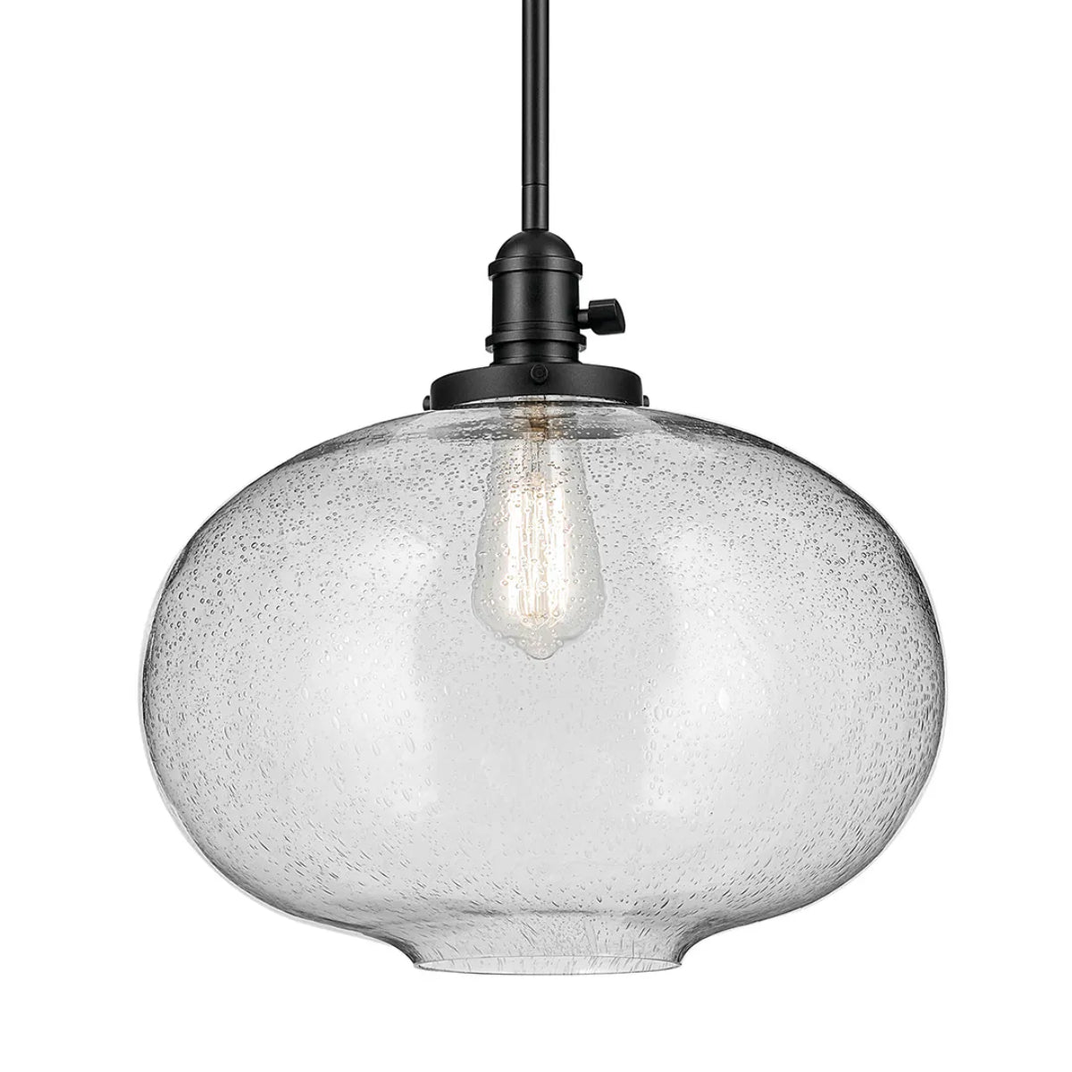 Avery 15" Globe Pendant Light with Clear Seeded Glass, Black Finish - Bees Lighting