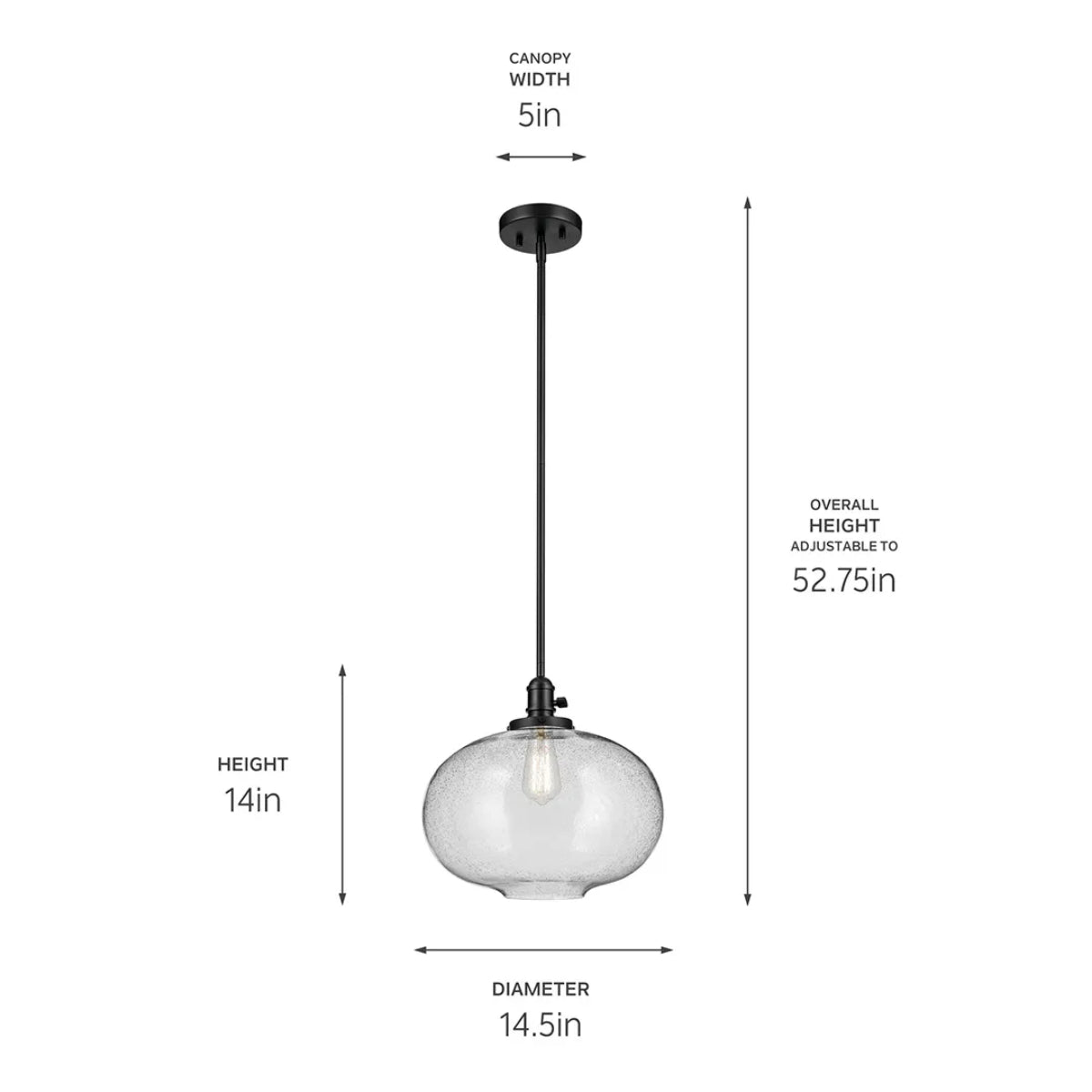 Avery 15" Globe Pendant Light with Clear Seeded Glass, Black Finish - Bees Lighting