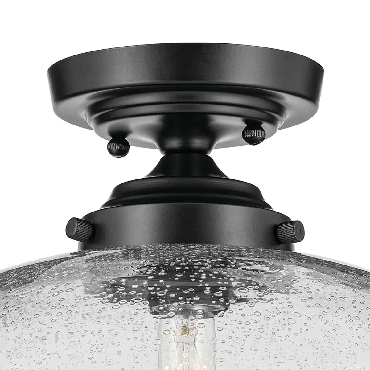 Avery 15" Semi-Flush Mount Light with Clear Seeded Glass, Black Finish - Bees Lighting
