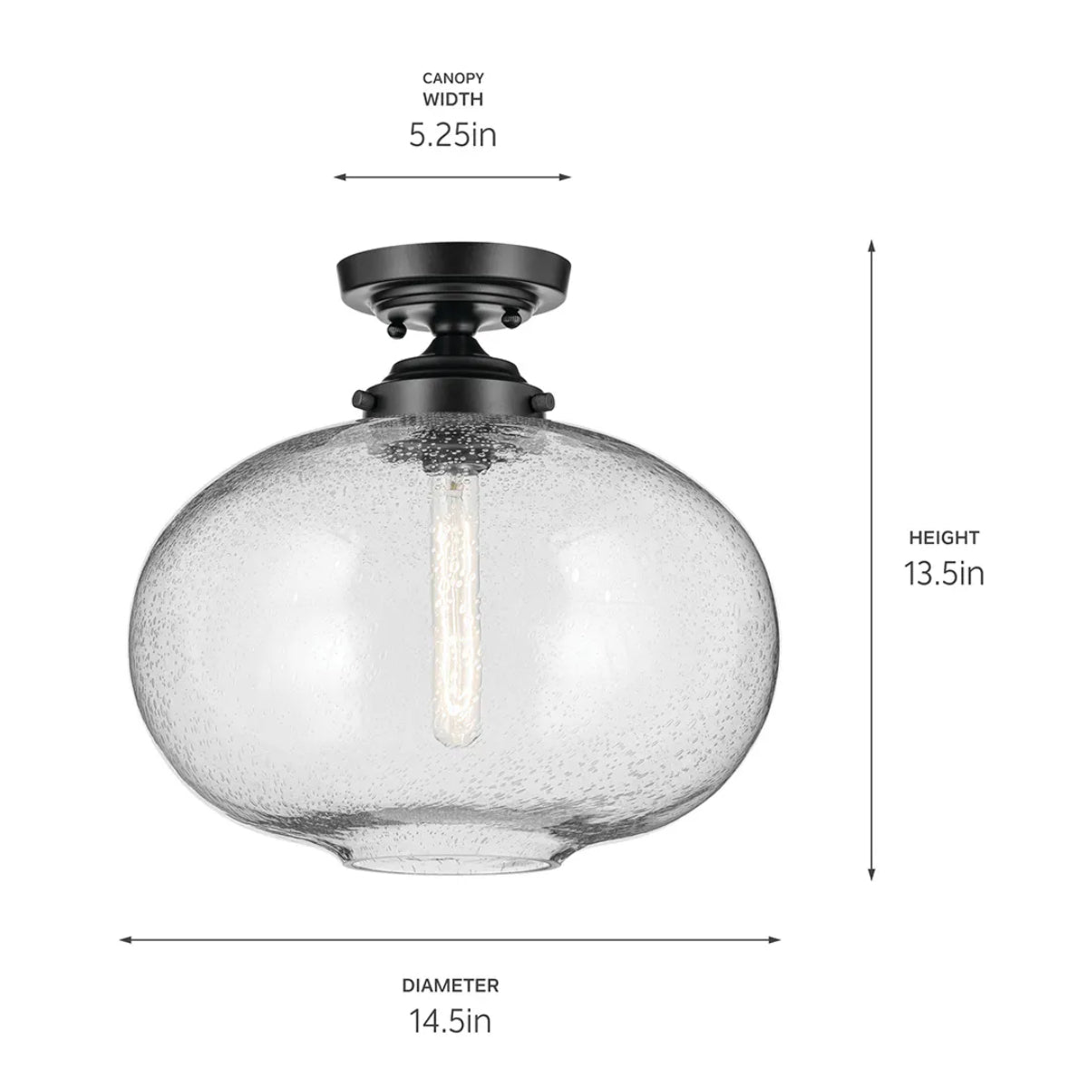 Avery 15" Semi-Flush Mount Light with Clear Seeded Glass, Black Finish - Bees Lighting