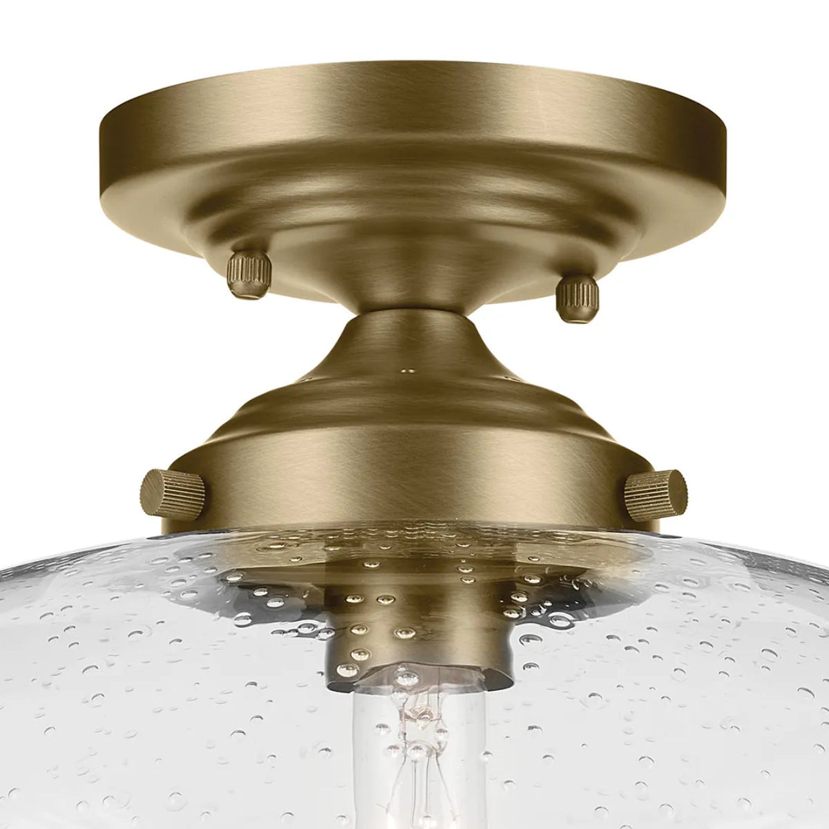 Avery 15" Semi-Flush Mount Light with Clear Seeded Glass, Natural Brass Finish - Bees Lighting