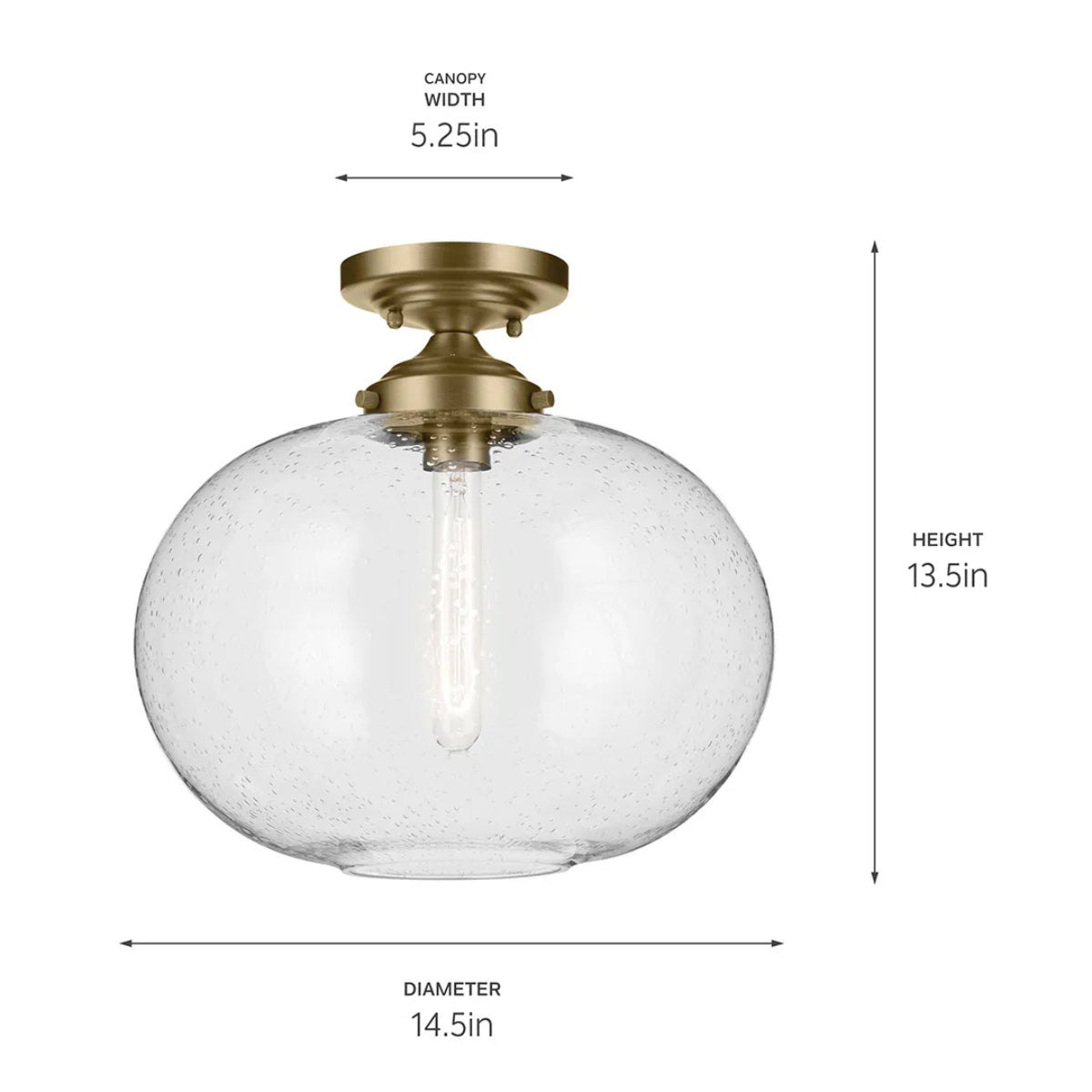 Avery 15" Semi-Flush Mount Light with Clear Seeded Glass, Natural Brass Finish - Bees Lighting