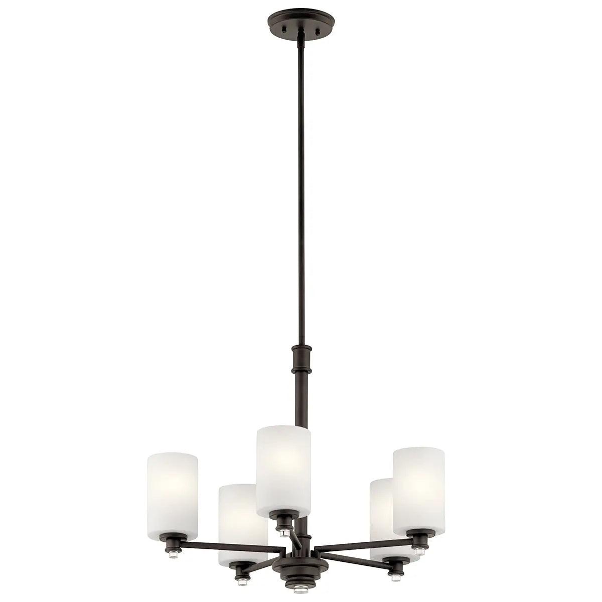 Joelson 24" 5-Light Chandelier 1-Tier with Satin etched cased opal glass, Olde bronze Finish - Bees Lighting