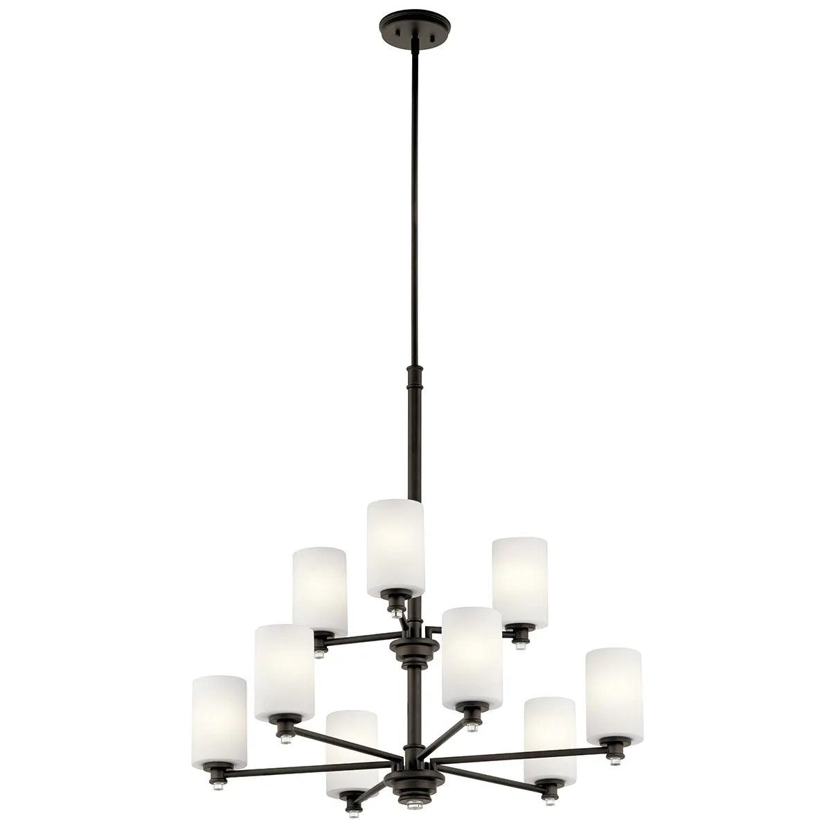 Joelson 33" 9-Light Chandelier Multi-Tier with Satin etched cased opal glass, Olde bronze Finish - Bees Lighting