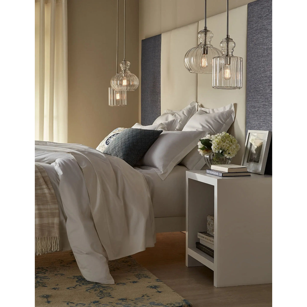 Riviera 13" 1-Light Pendant Light with Clear Ribbed Glass, Brushed Nickel Finish - Bees Lighting
