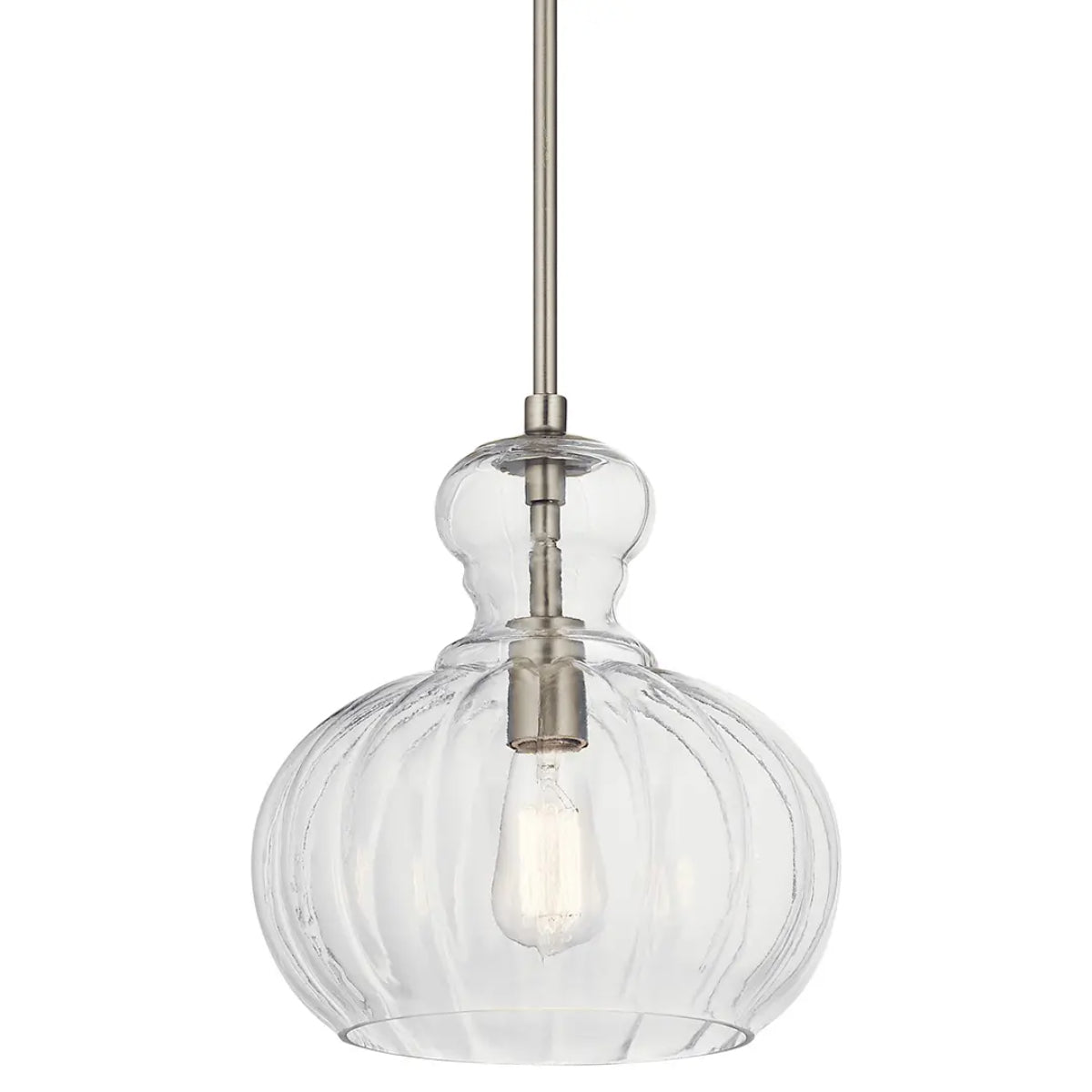 Riviera 13" 1-Light Pendant Light with Clear Ribbed Glass, Brushed Nickel Finish - Bees Lighting