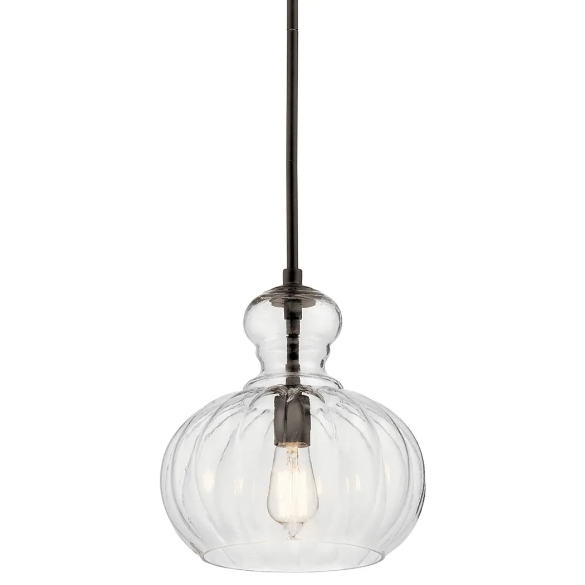 Riviera 13" 1-Light Pendant Light with Clear Ribbed Glass, Olde Bronze Finish - Bees Lighting