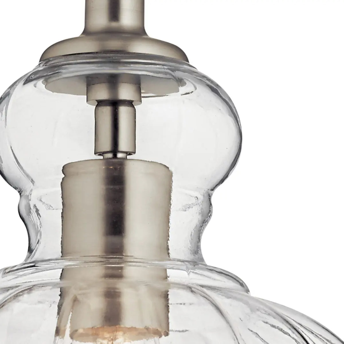 Riviera 10" 1-Light Mini Pendant Light with Clear Ribbed Glass, Brushed Nickel Finish - Bees Lighting