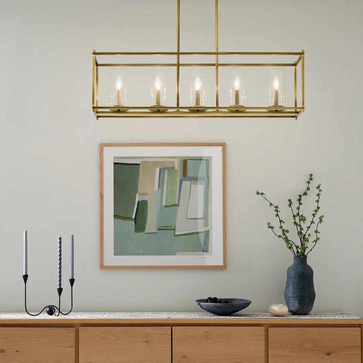Crosby 42" 5-Light Linear Chandelier with Clear Glass, Natural Brass Finish - Bees Lighting