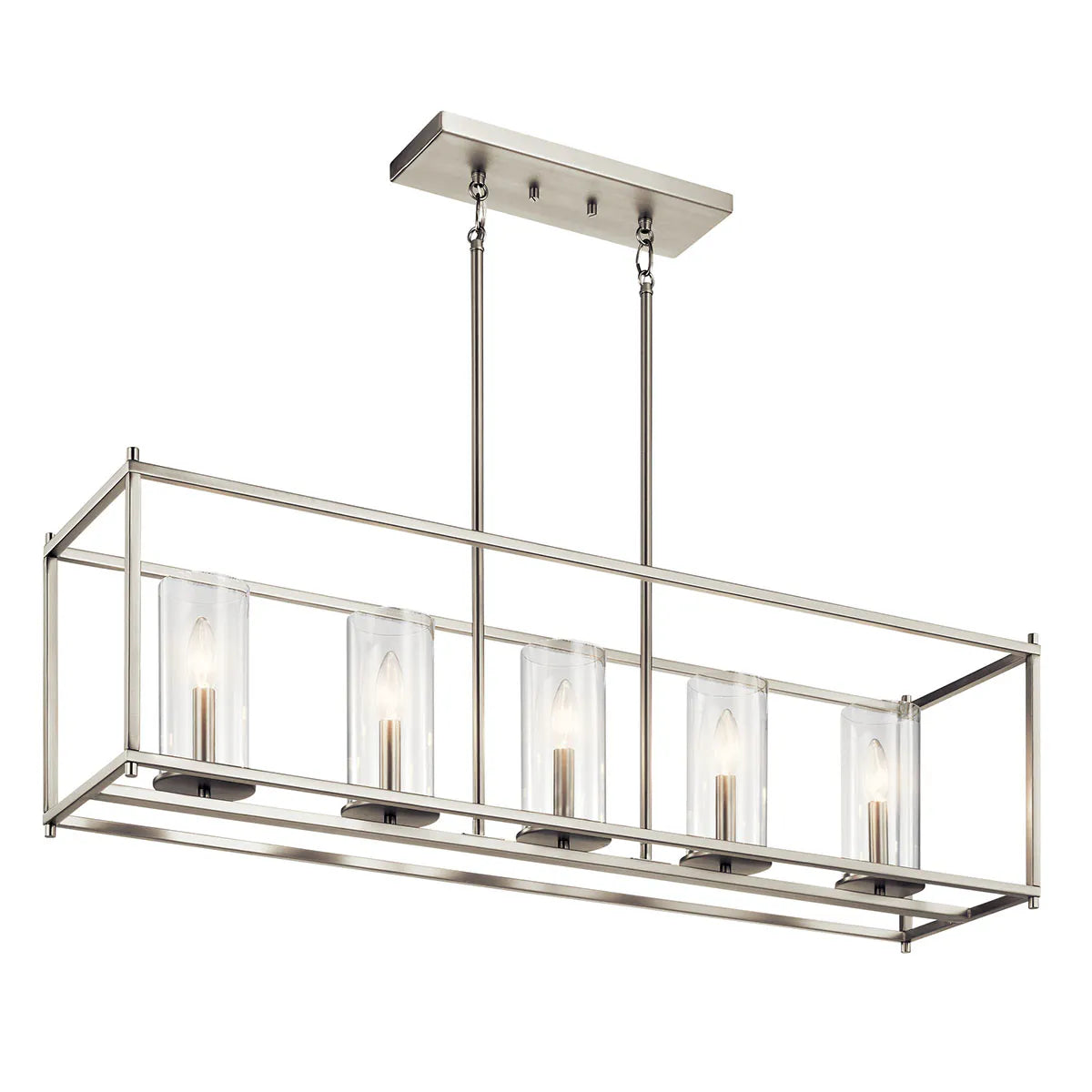 Crosby 42" 5-Light Linear Chandelier with Clear Glass, Brushed nickel Finish - Bees Lighting