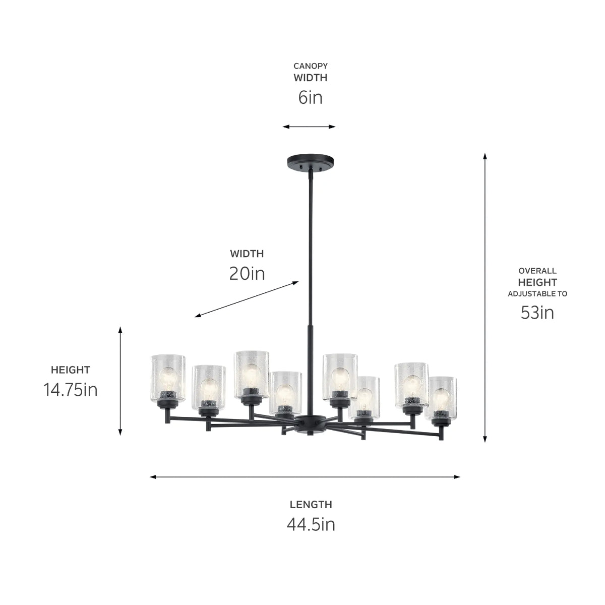 Winslow 45" 8-Light Chandelier, Black Finish - Bees Lighting
