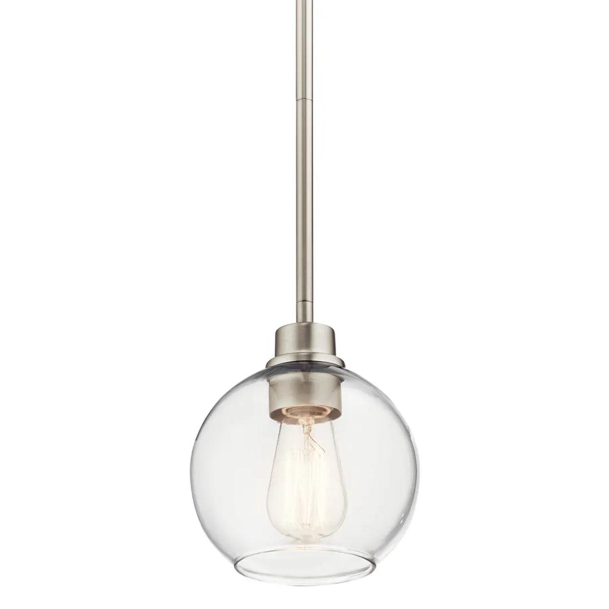 Harmony 8" 1-Light Mini Pendant Light with Clear glass, Brushed nickel Finish - Bees Lighting