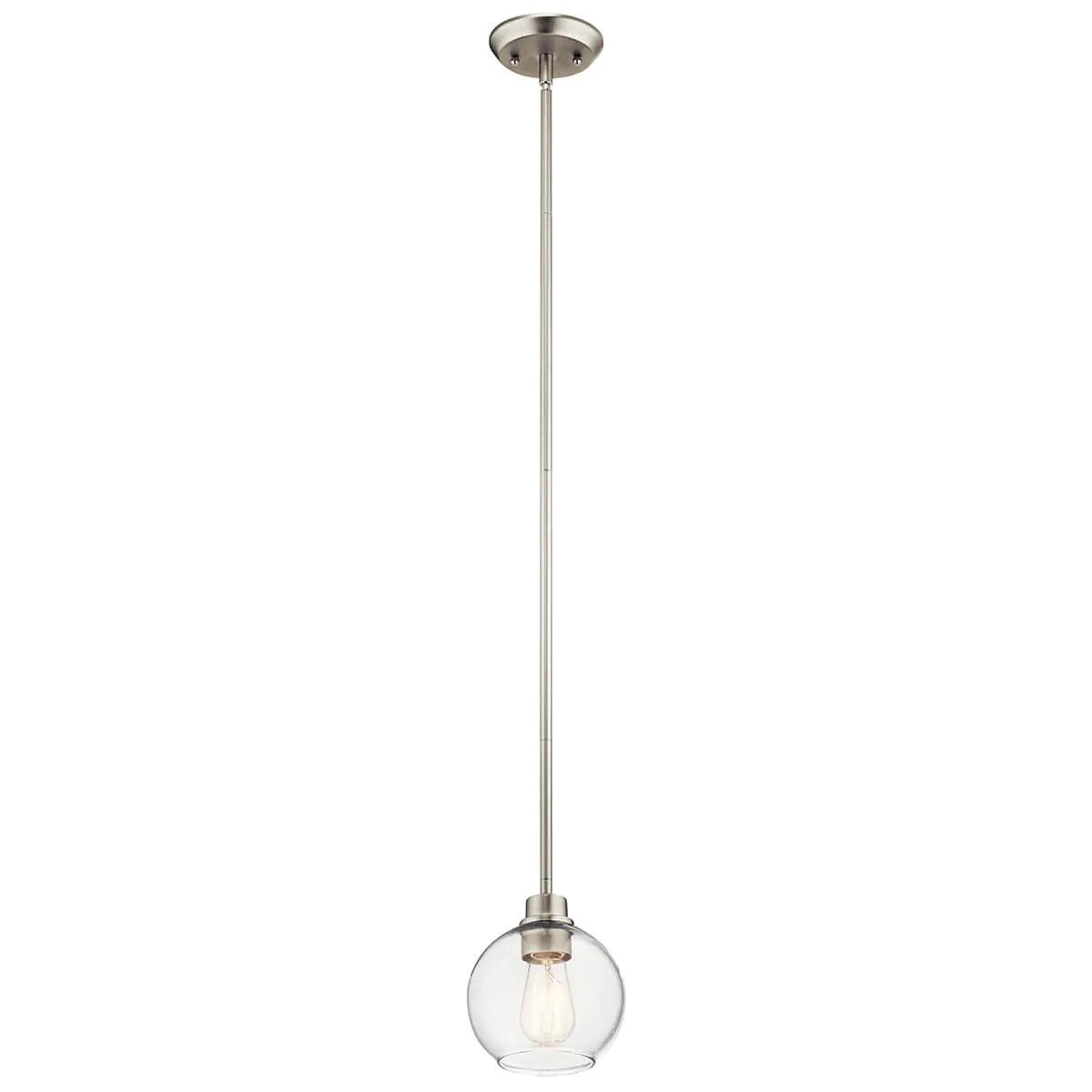 Harmony 8" 1-Light Mini Pendant Light with Clear glass, Brushed nickel Finish - Bees Lighting