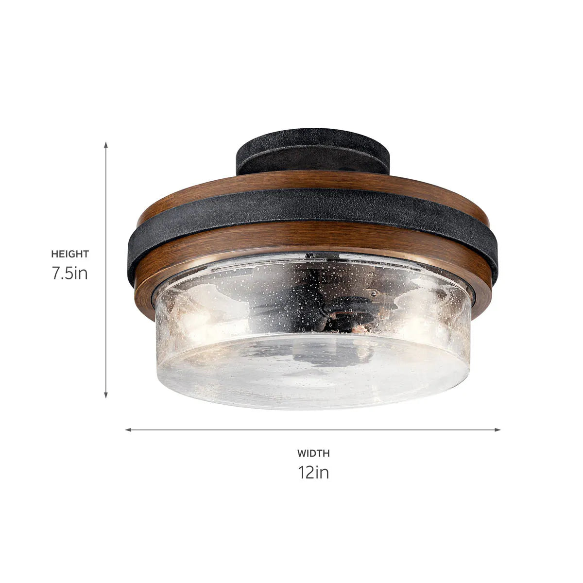 Grand Bank 12" 2-Light Semi-Flush Mount Light with Clear seeded glass, Auburn stained Finish - Bees Lighting