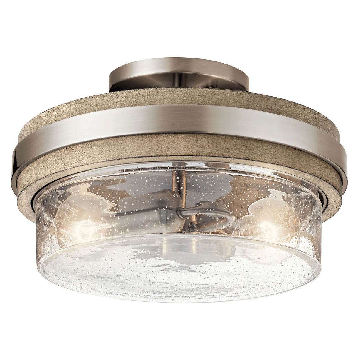 Grand Bank 12" 2-Light Semi-Flush Mount Light with Clear seeded glass, Classic Pewter Finish - Bees Lighting