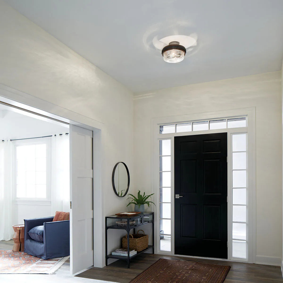 Grand Bank 12" 2-Light Semi-Flush Mount Light with Clear seeded glass, Classic Pewter Finish - Bees Lighting