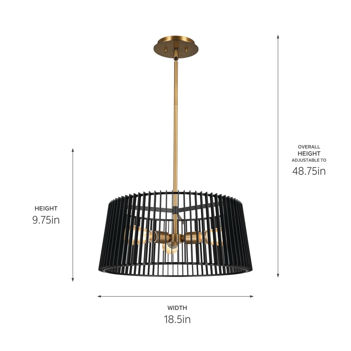 Linara 19 in. 3 Lights Convertible Pendant/Semi Flush Mount Light Black finish - Bees Lighting