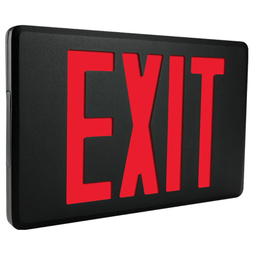 Ultra-Slim LED Exit Sign, Double Face with Red Letters, Black Finish, Battery Backup Included