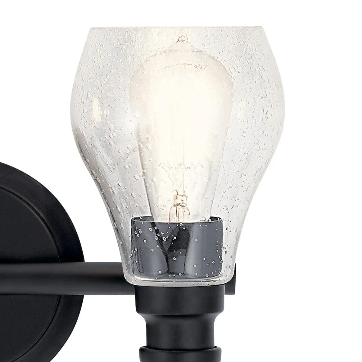 Greenbrier 14 In 2-Lights Bathroom Vanity Light With Clear Seeded Glass, Black Finish - Bees Lighting