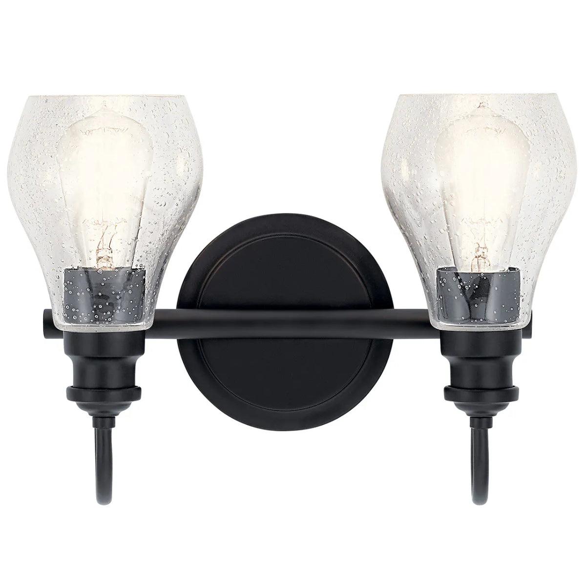 Greenbrier 14 In 2-Lights Bathroom Vanity Light With Clear Seeded Glass, Black Finish - Bees Lighting