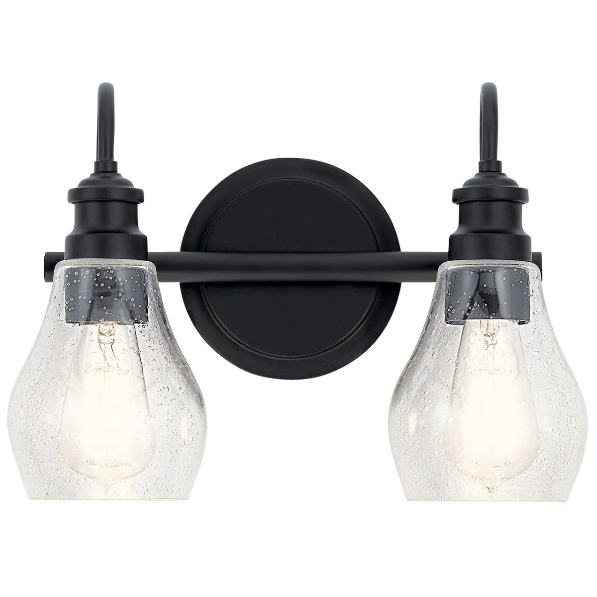 Greenbrier 14 In 2-Lights Bathroom Vanity Light With Clear Seeded Glass, Black Finish - Bees Lighting