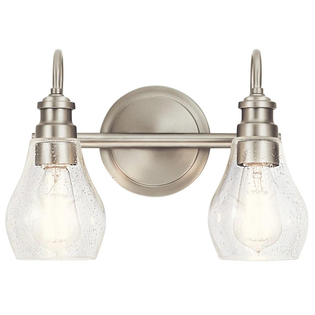 Greenbrier 14 In 2-Lights Bathroom Vanity Light With Clear Seeded Glass, Brushed Nickel Finish - Bees Lighting