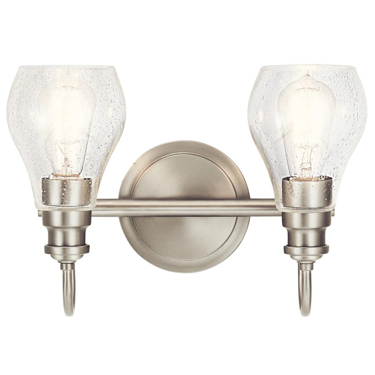 Greenbrier 14 In 2-Lights Bathroom Vanity Light With Clear Seeded Glass, Brushed Nickel Finish - Bees Lighting