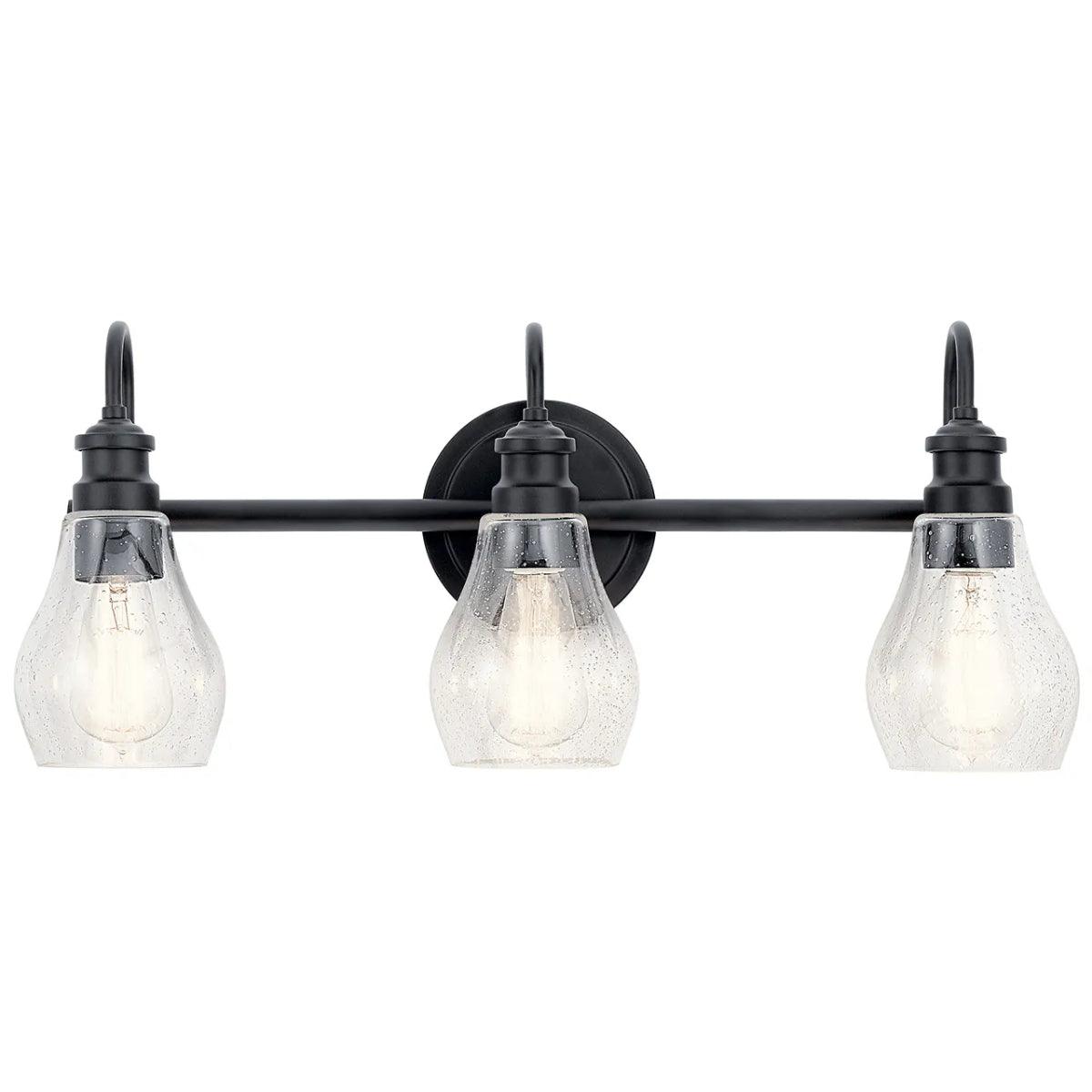 Greenbrier 24 In 3-Lights Bathroom Vanity Light With Clear Seeded Glass, Black Finish - Bees Lighting