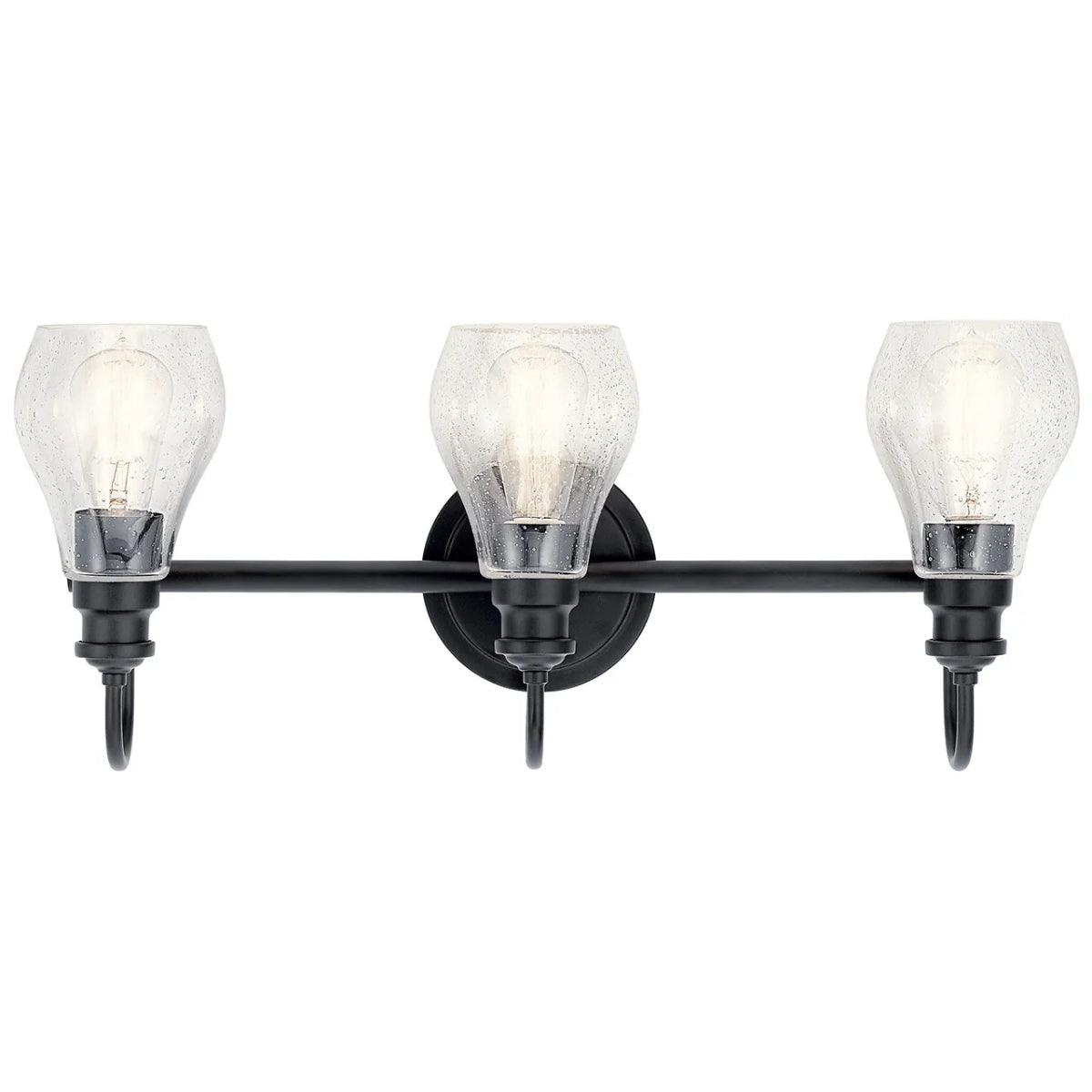 Greenbrier 24 In 3-Lights Bathroom Vanity Light With Clear Seeded Glass, Black Finish - Bees Lighting