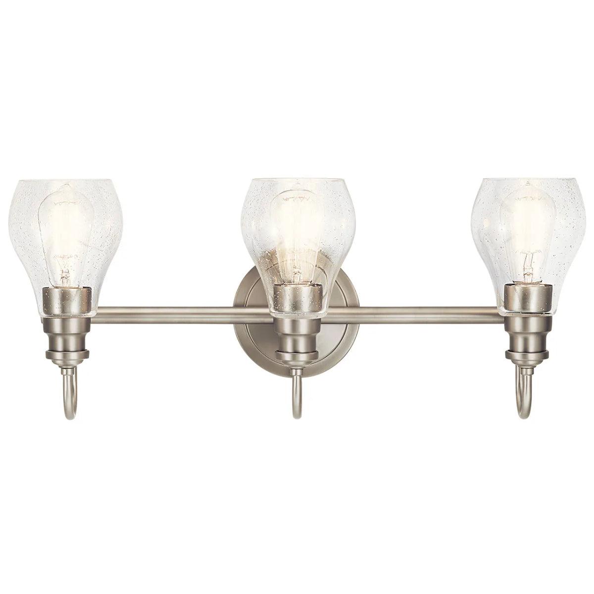 Greenbrier 24 In 3-Lights Bathroom Vanity Light With Clear Seeded Glass, Brushed Nickel Finish - Bees Lighting