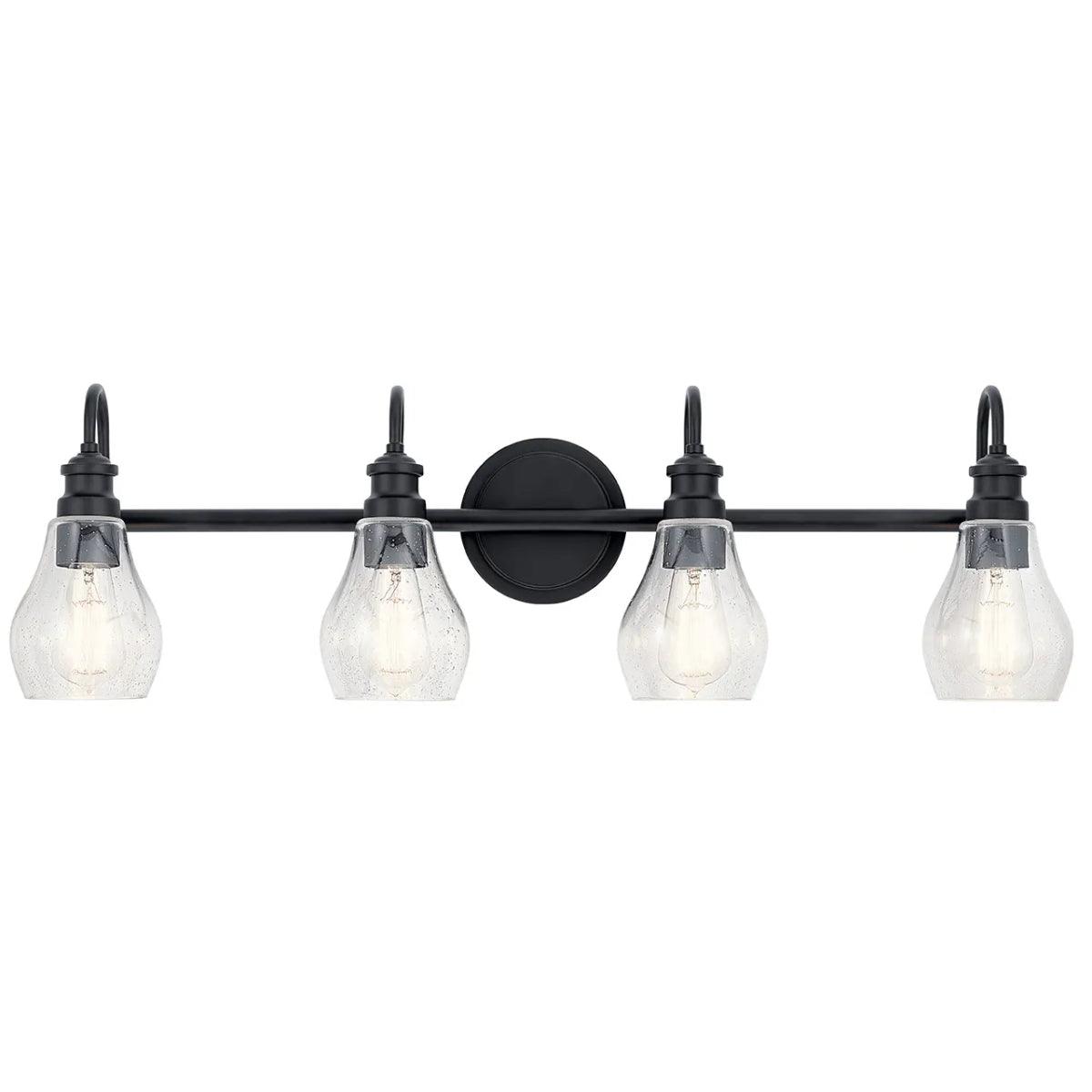 Greenbrier 34 In 4-Lights Bathroom Vanity Light With Clear Seeded Glass, Black Finish - Bees Lighting