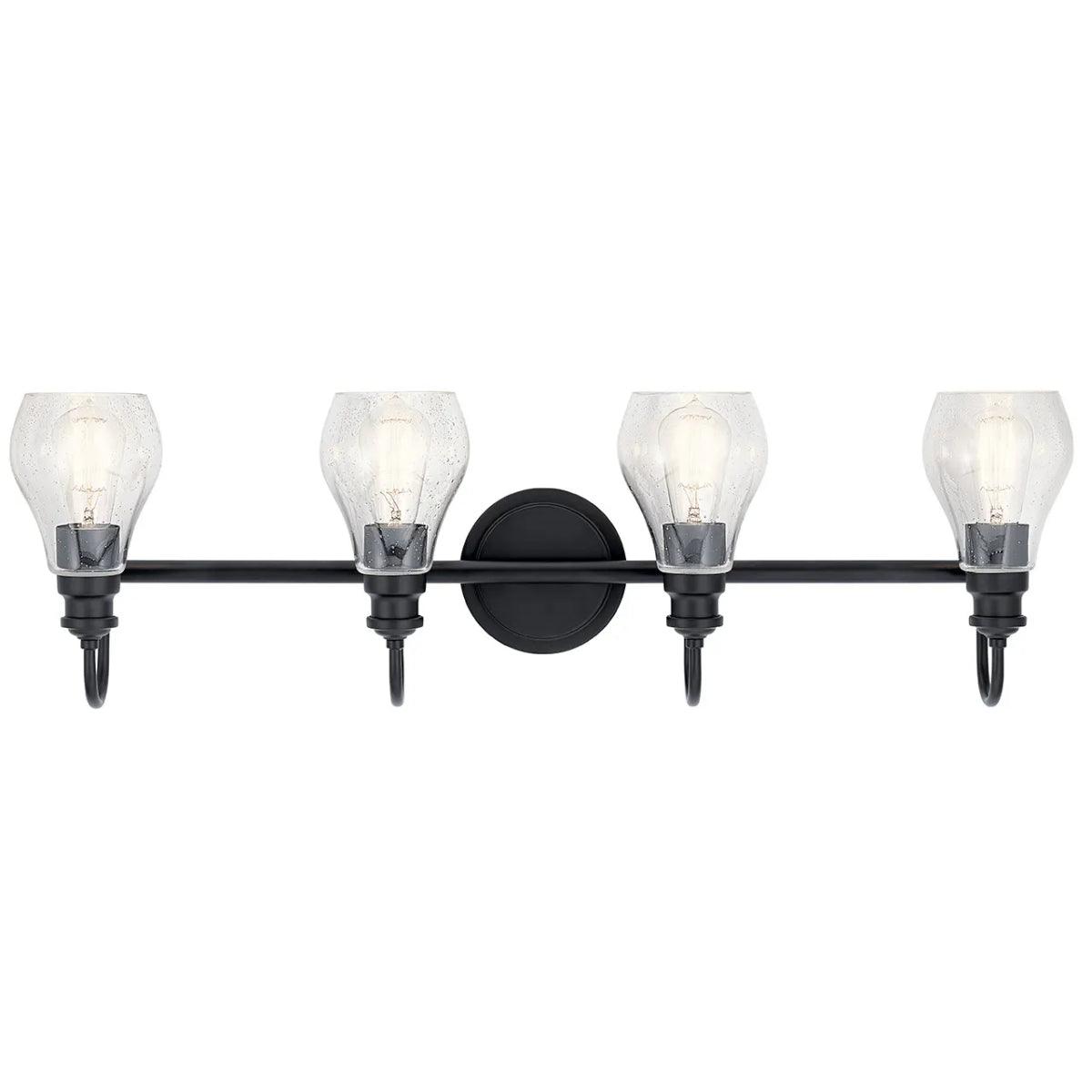Greenbrier 34 In 4-Lights Bathroom Vanity Light With Clear Seeded Glass, Black Finish - Bees Lighting
