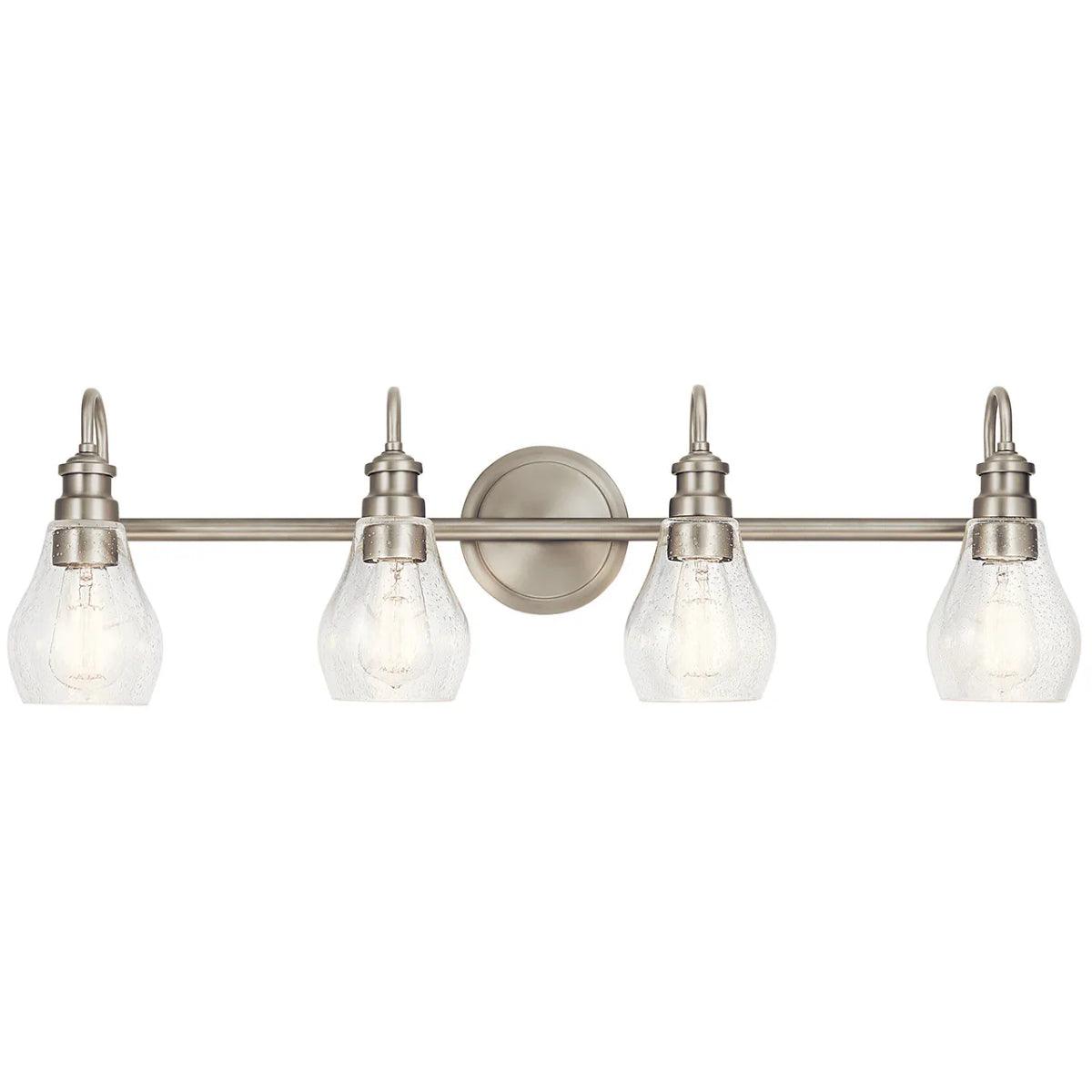 Greenbrier 34 In 4-Lights Bathroom Vanity Light With Clear Seeded Glass, Brushed Nickel Finish - Bees Lighting