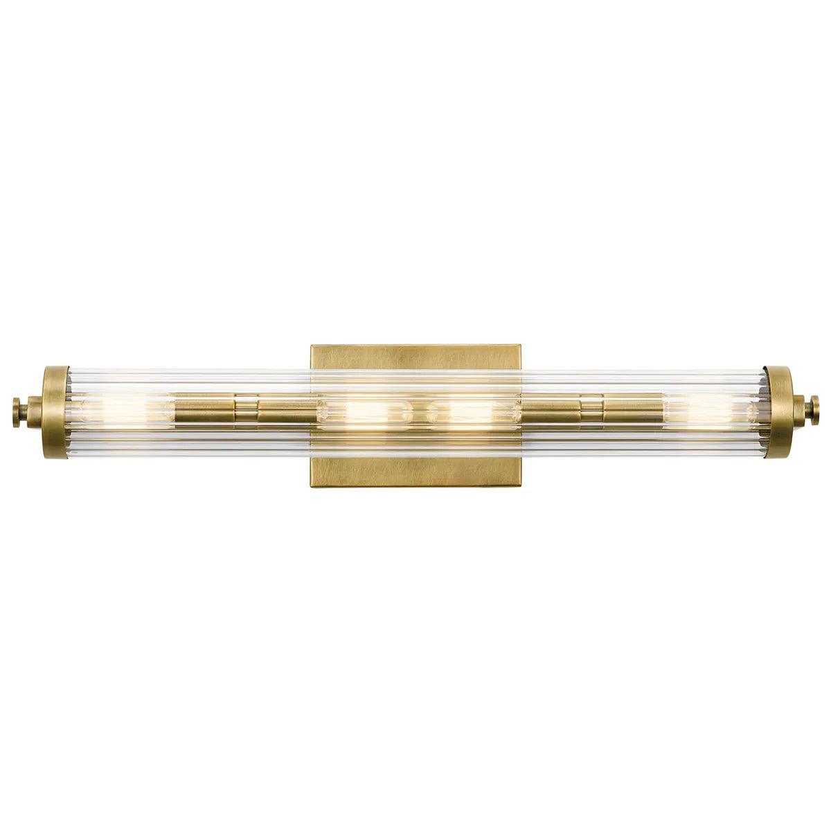 Azores 25 In 4-Lights Bathroom Vanity Light With Clear Fluted Glass, Brass Finish - Bees Lighting