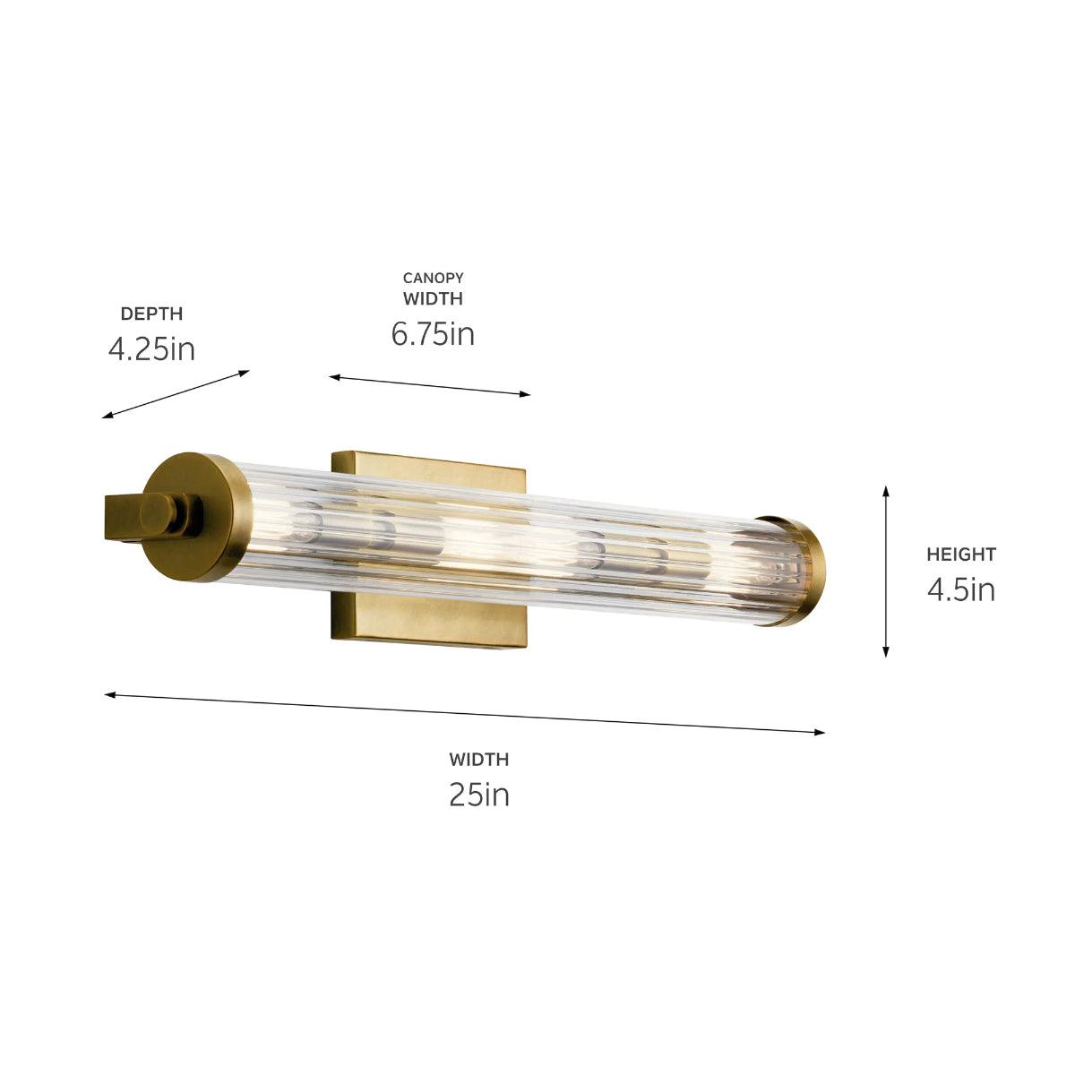 Azores 25 In 4-Lights Bathroom Vanity Light With Clear Fluted Glass, Brass Finish - Bees Lighting