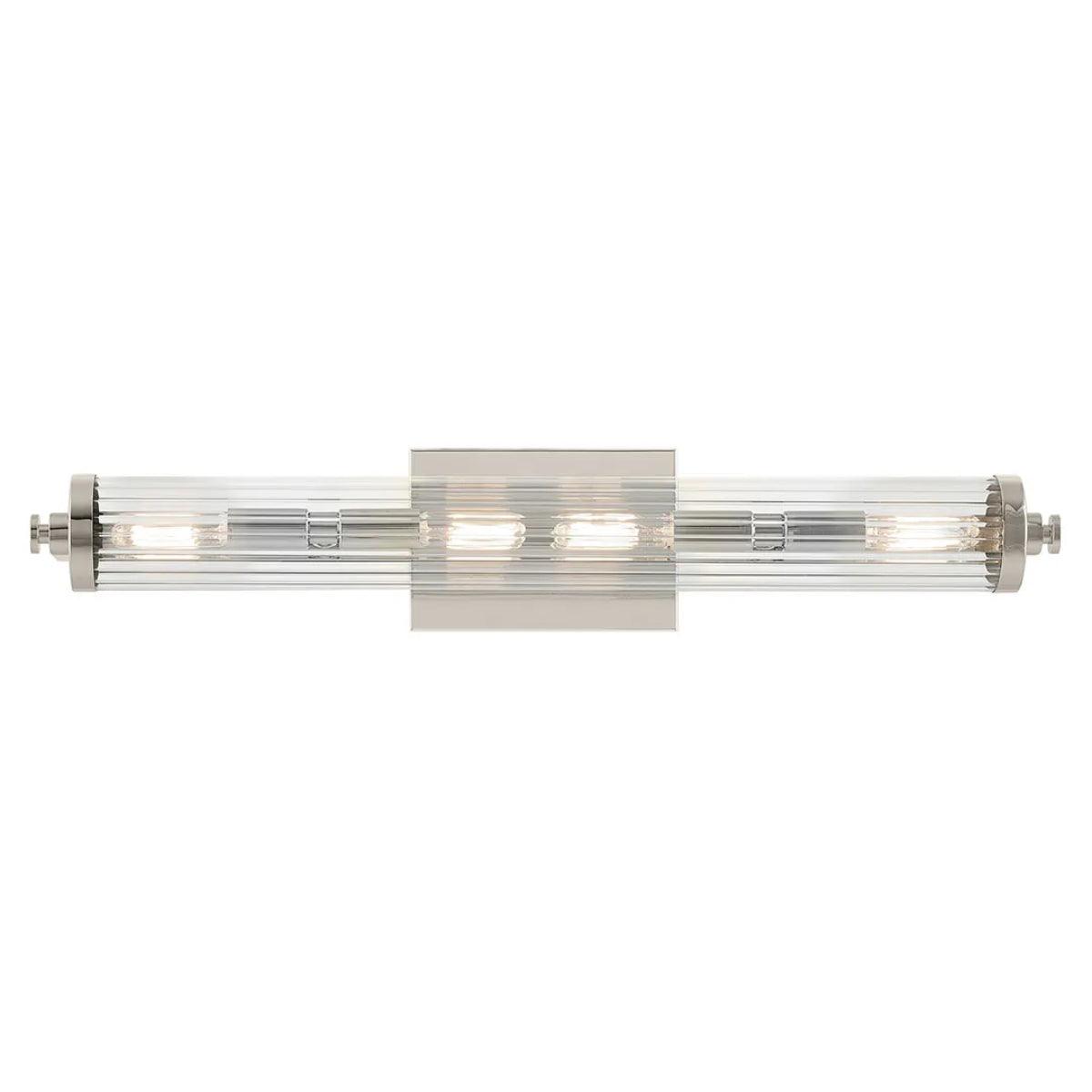 Azores 25 In 4-Lights Bathroom Vanity Light With Clear Fluted Glass, Nickel Finish - Bees Lighting