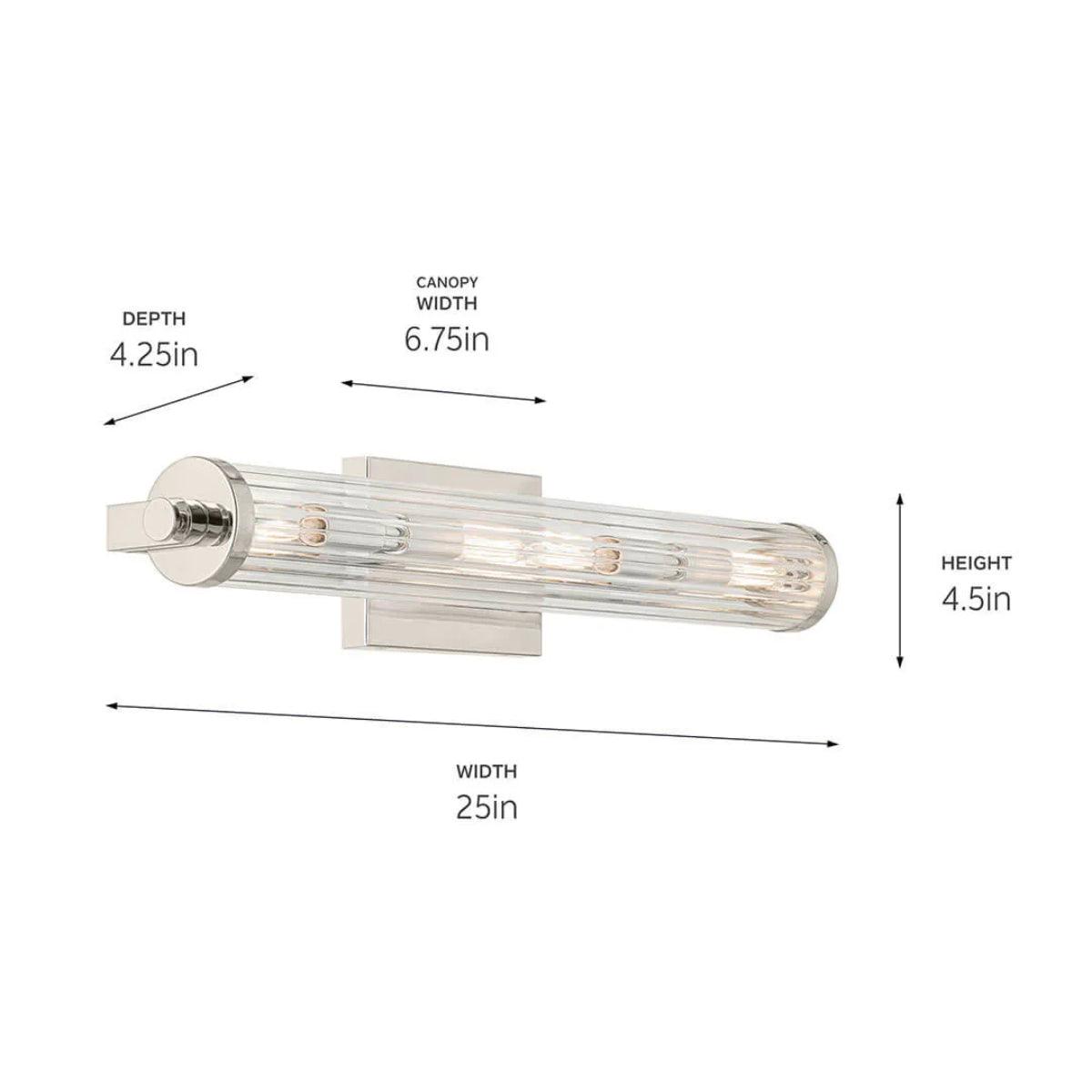 Azores 25 In 4-Lights Bathroom Vanity Light With Clear Fluted Glass, Nickel Finish - Bees Lighting