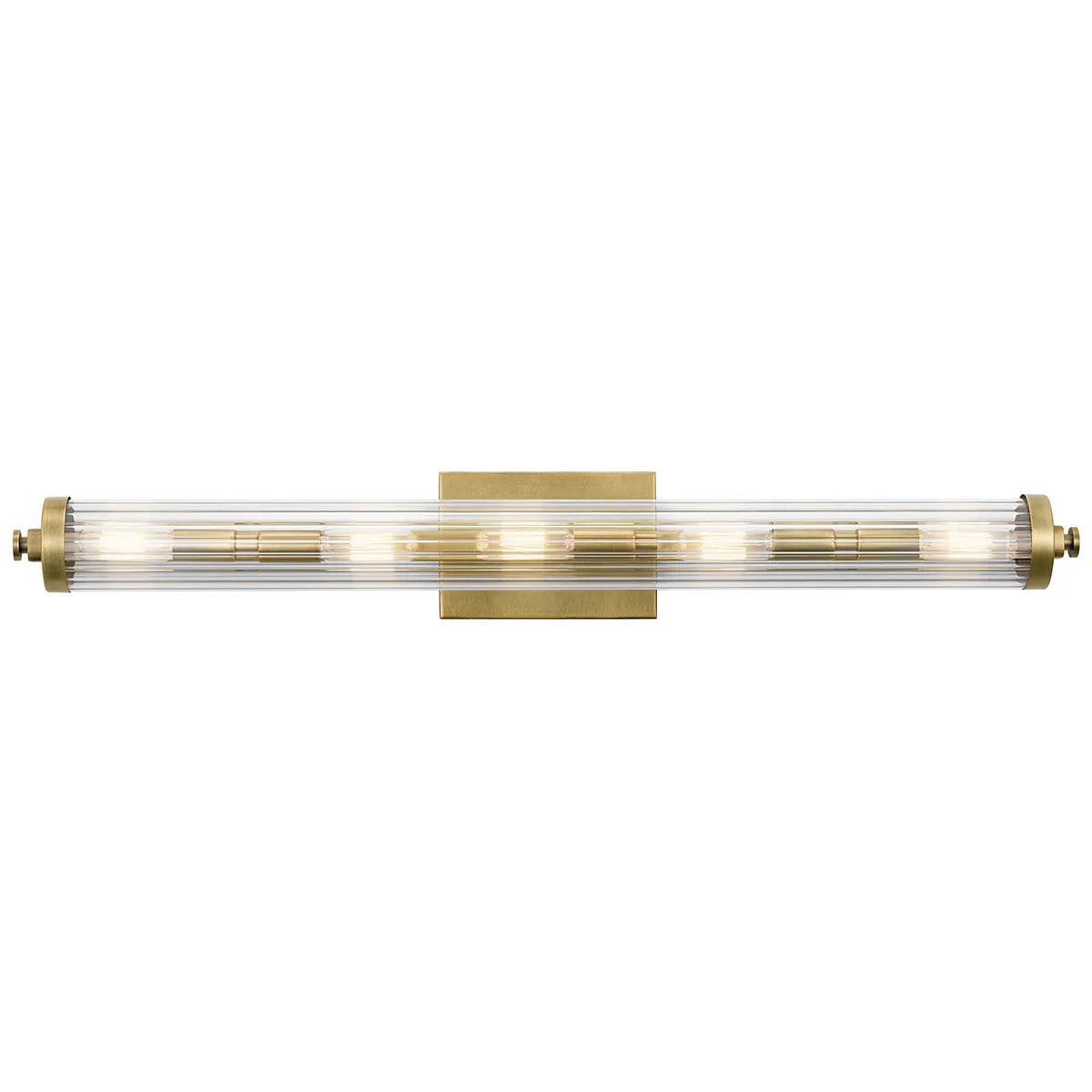 Azores 32 In 5-Lights Bathroom Vanity Light With Clear Fluted Glass, Brass Finish - Bees Lighting