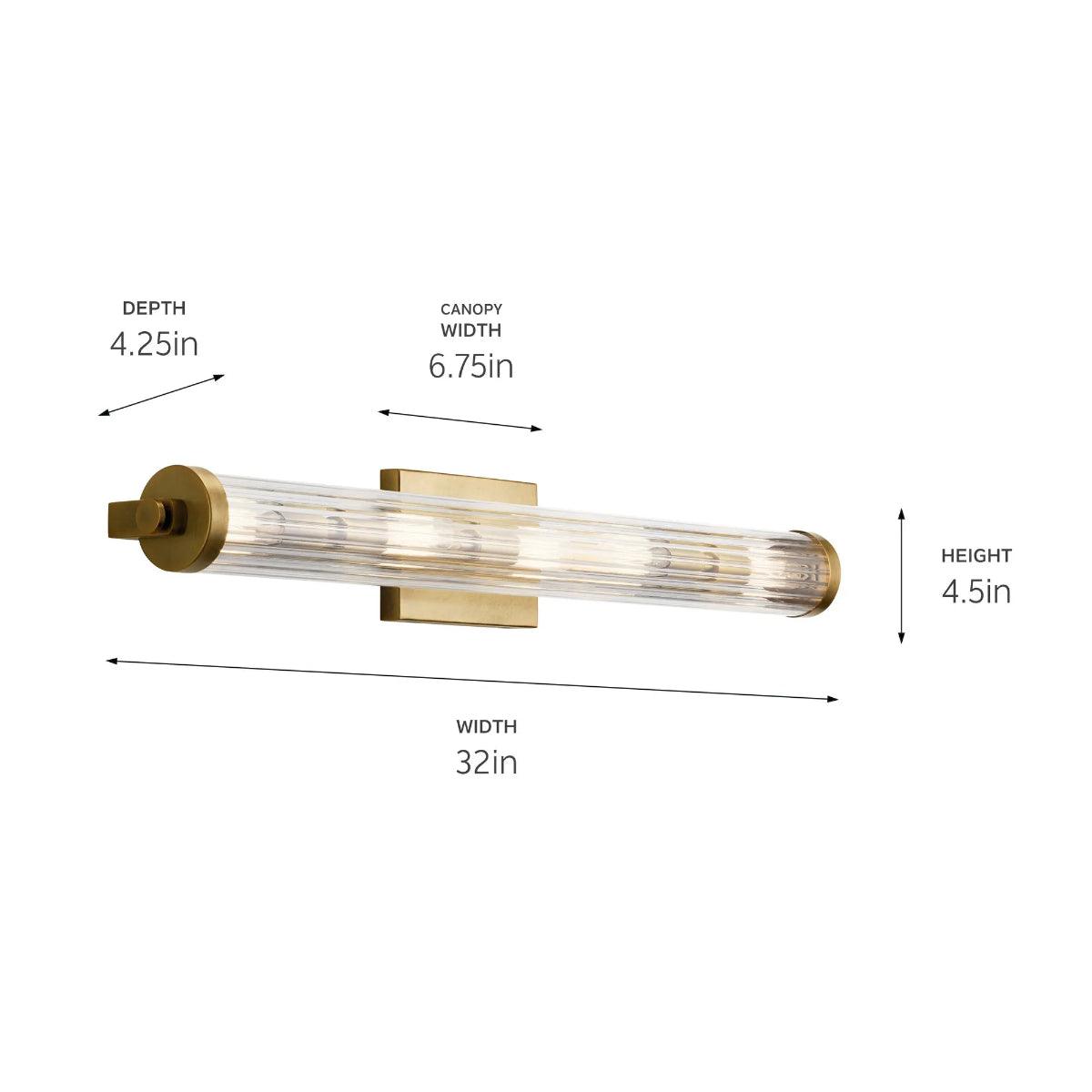 Azores 32 In 5-Lights Bathroom Vanity Light With Clear Fluted Glass, Brass Finish - Bees Lighting