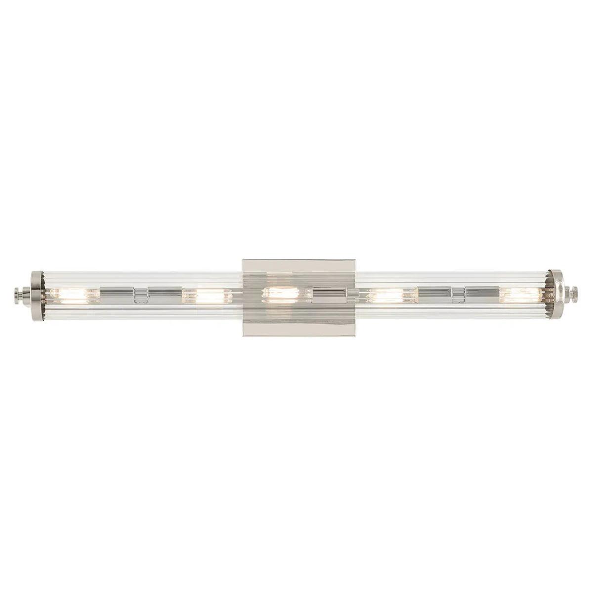 Azores 32 In 5-Lights Bathroom Vanity Light With Clear Fluted Glass, Nickel Finish - Bees Lighting