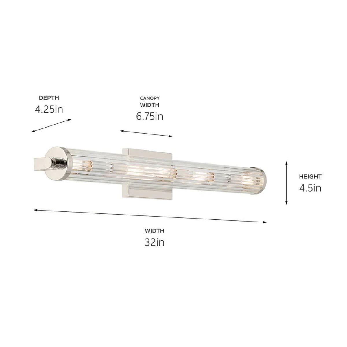 Azores 32 In 5-Lights Bathroom Vanity Light With Clear Fluted Glass, Nickel Finish - Bees Lighting