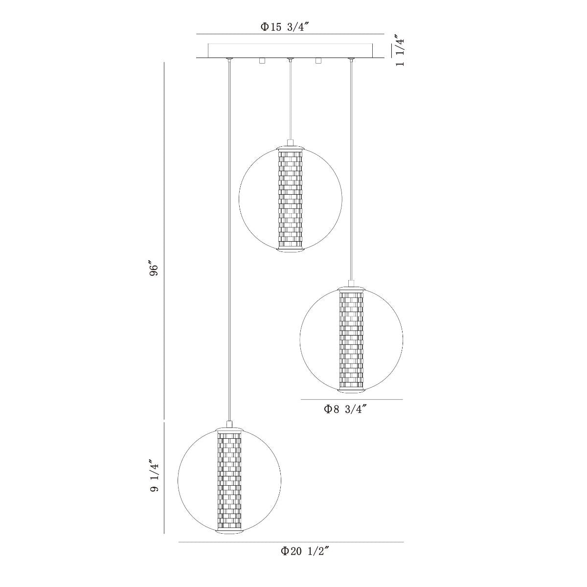 Atomo 3 Lights 21 in. LED Pendant Light Chrome Finish - Bees Lighting