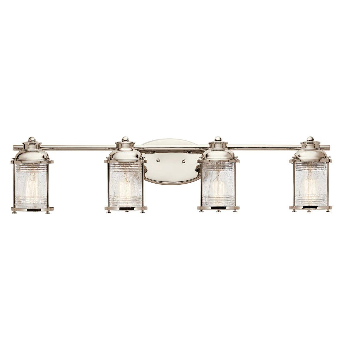Ashland Bay 34 In 4-Lights Bathroom Vanity Light With Clear Seeded Glass, Silver Finish - Bees Lighting