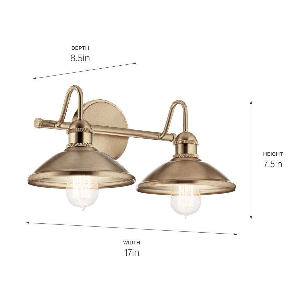 Clyde 17 in. 2 Lights Vanity Light Champagne Bronze finish - Bees Lighting
