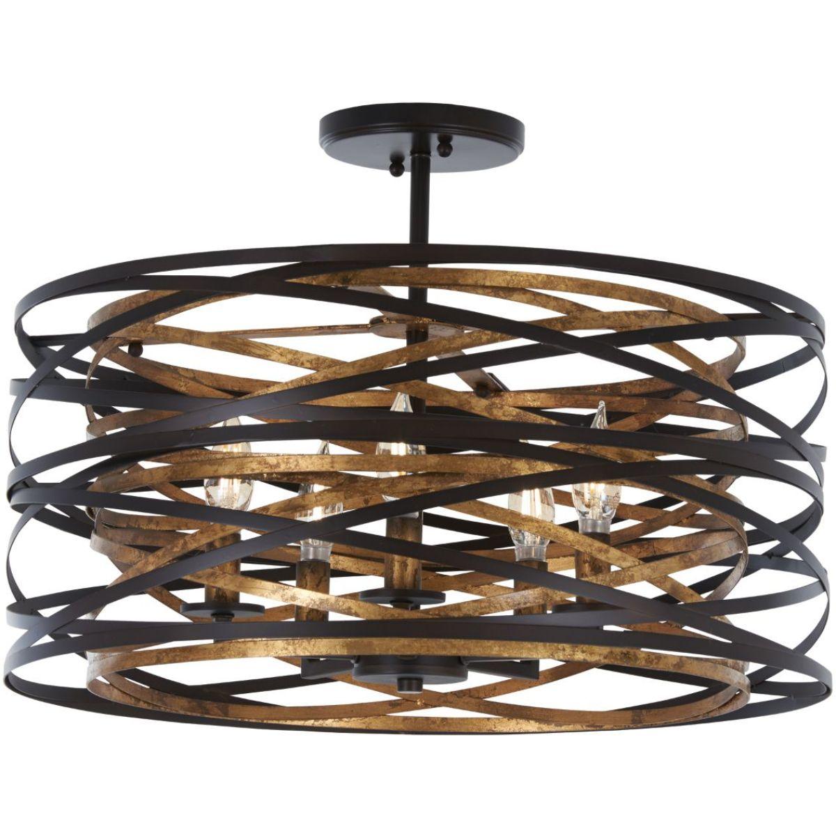 Vortic Flow 20 in. 5 Lights Semi flush Mount Light Dark Bronze & Gold finish - Bees Lighting
