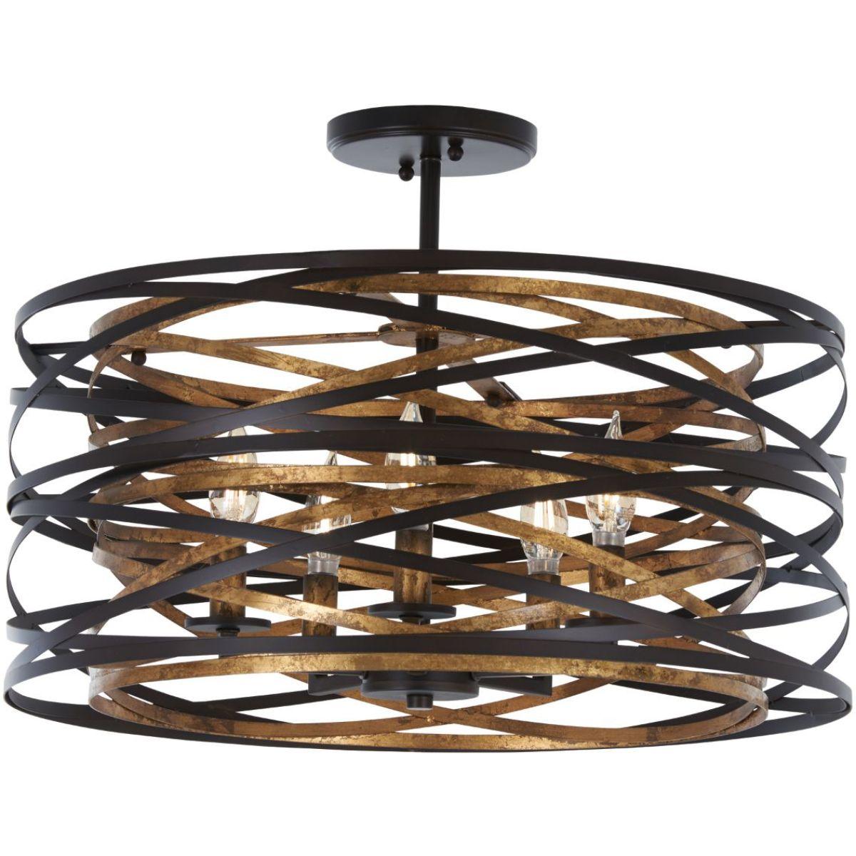 Vortic Flow 20 in. 5 Lights Semi flush Mount Light Dark Bronze & Gold finish