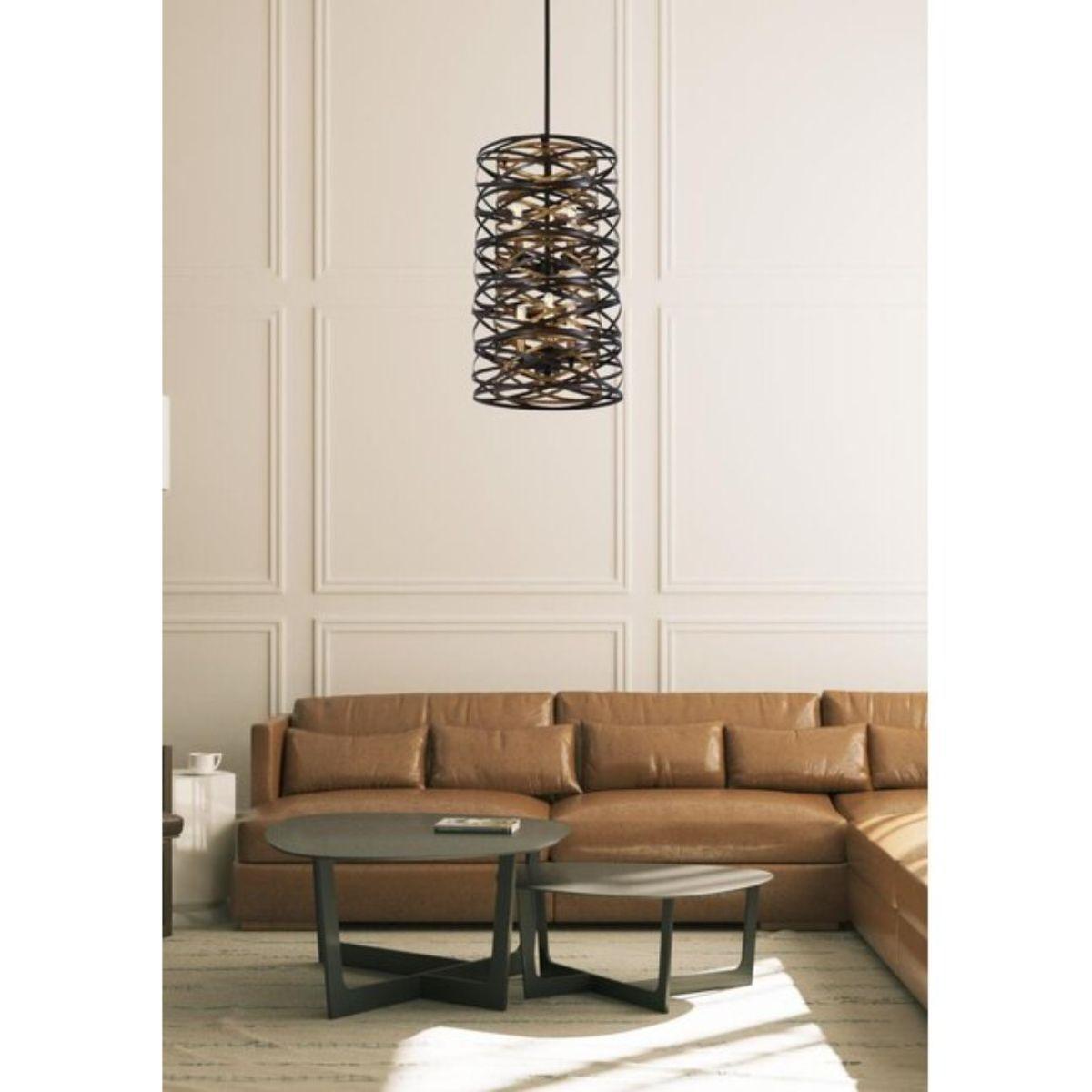 Vortic Flow 14 in. 6 Lights Pendant Light Dark Bronze & Gold Finish - Bees Lighting